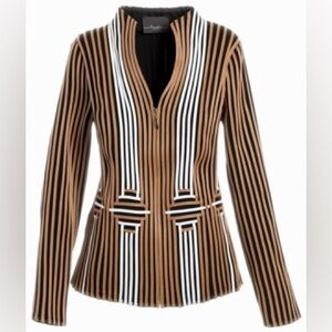 Chico’s Travelers Collection Faux Leather Striped Zip Jacket Size 3 or XL